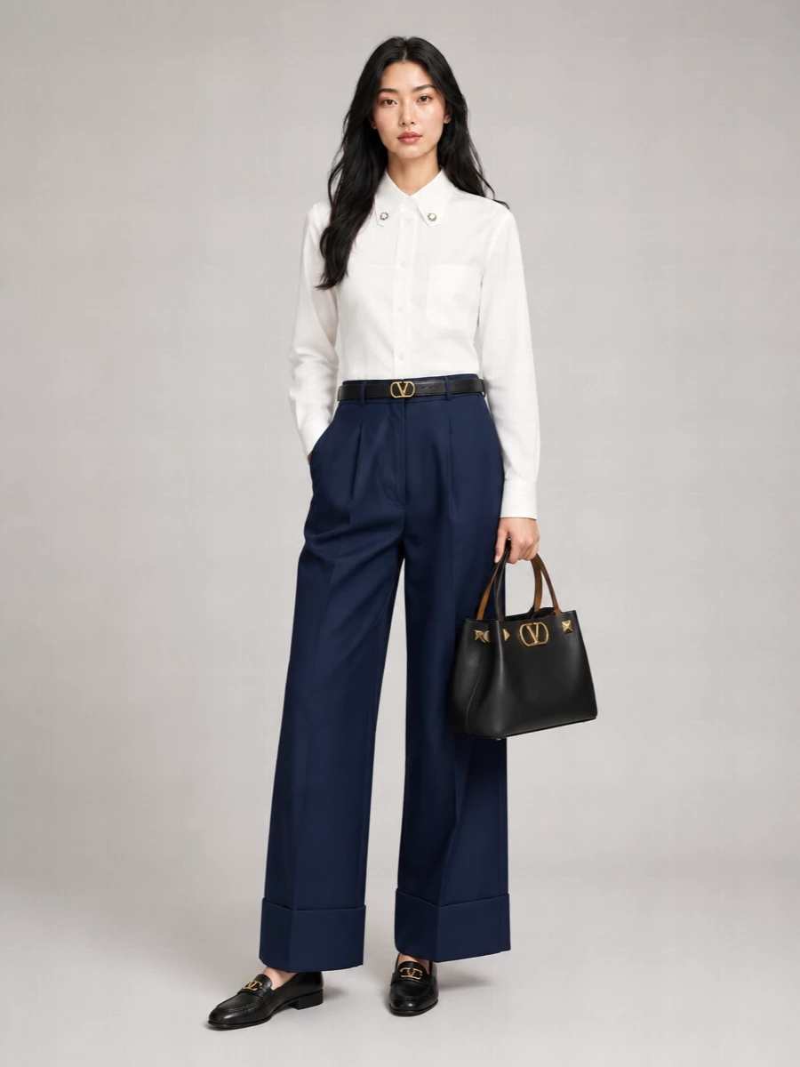 Valentino Denim Pleated Wide-Leg Jeans