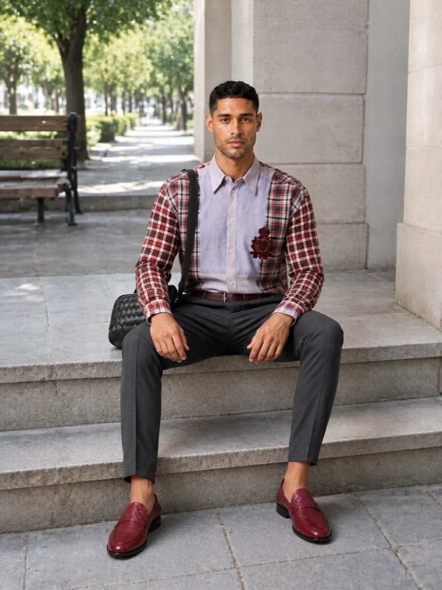 Dolce gabbana patchwork shirt charcoal trousers