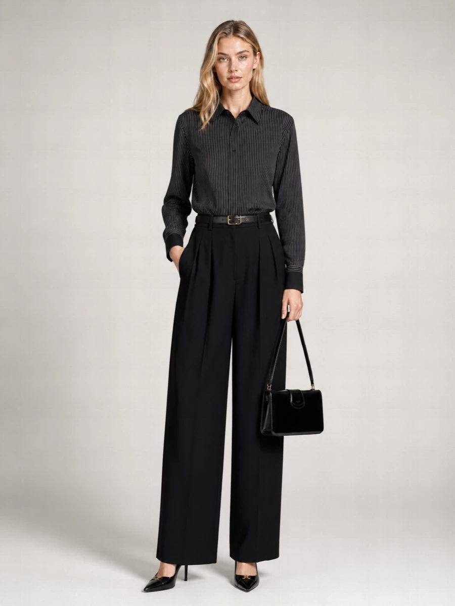 Saint Laurent Silk Striped Long-Sleeve Shirt