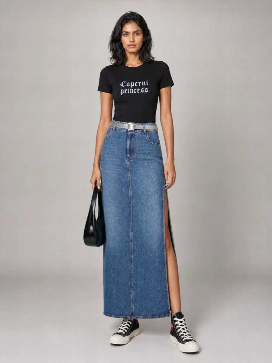 Coperni Cotton Ribbed Rhinestone Logo Print Boxy T-Shirt