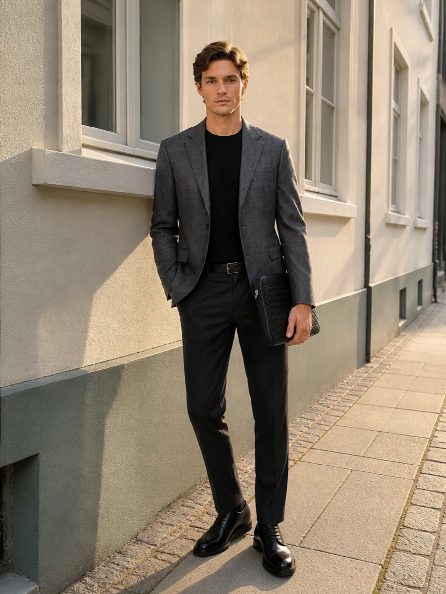 Lardini charcoal blazer tods derby bottega bag