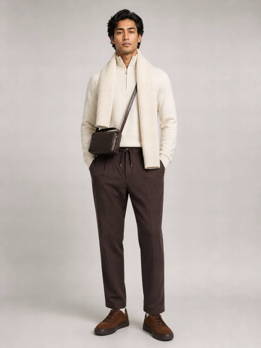 Boss cashmere virgin wool zip collar long-sleeve sweater
