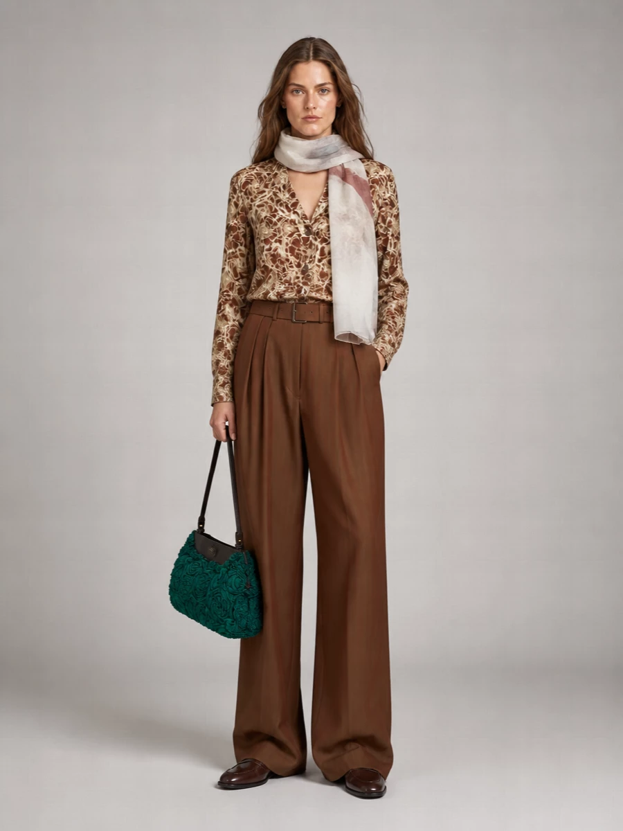 Dries Van Noten Printed Satin V-Neck Long-Sleeve Blouse