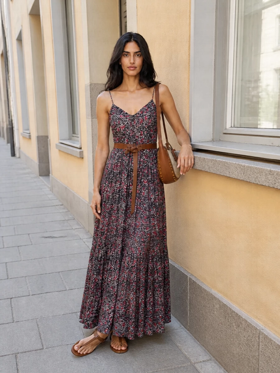 Isabel marant floral maxi dress tan sandals
