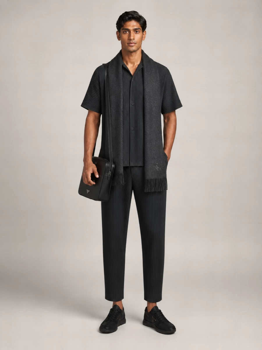 Homme Plisse Issey Miyake pleated short-sleeve bowling shirt