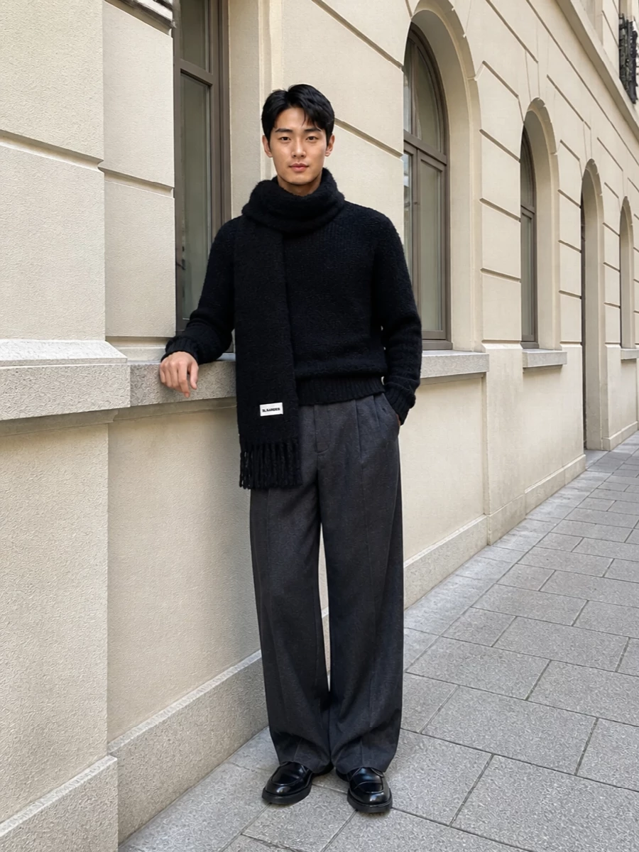 Jil sander charcoal sweater wide leg trousers