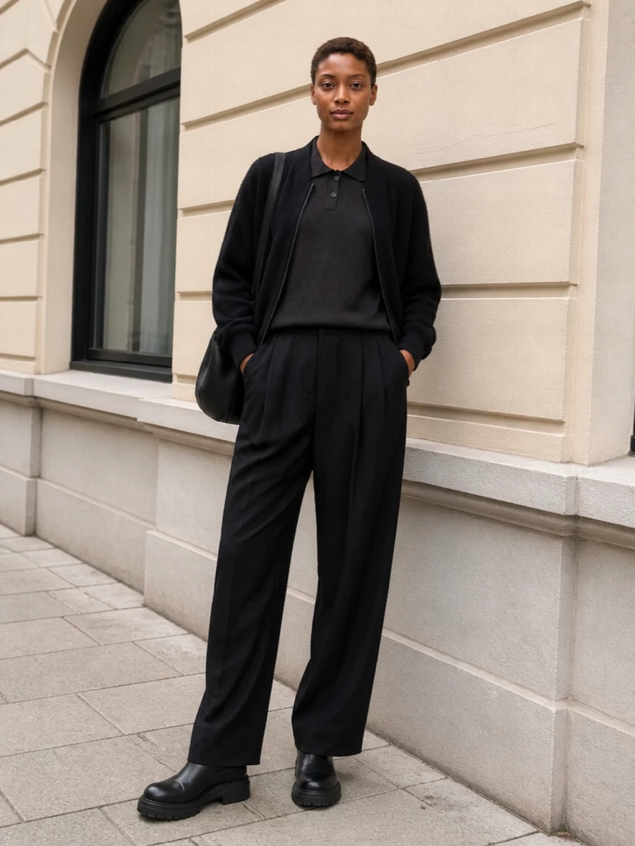 Studio nicholson black bomber wide leg trousers