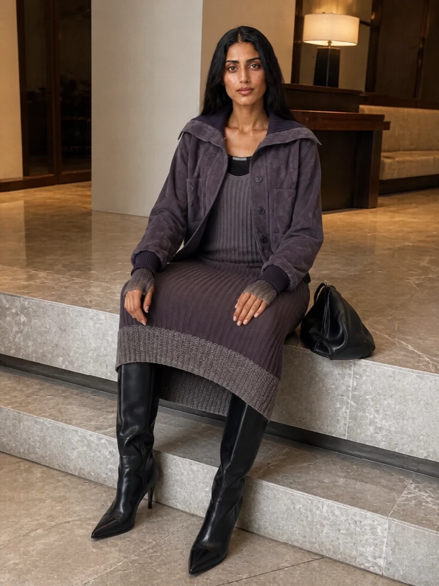 Attico suede bomber sweater dress outfit