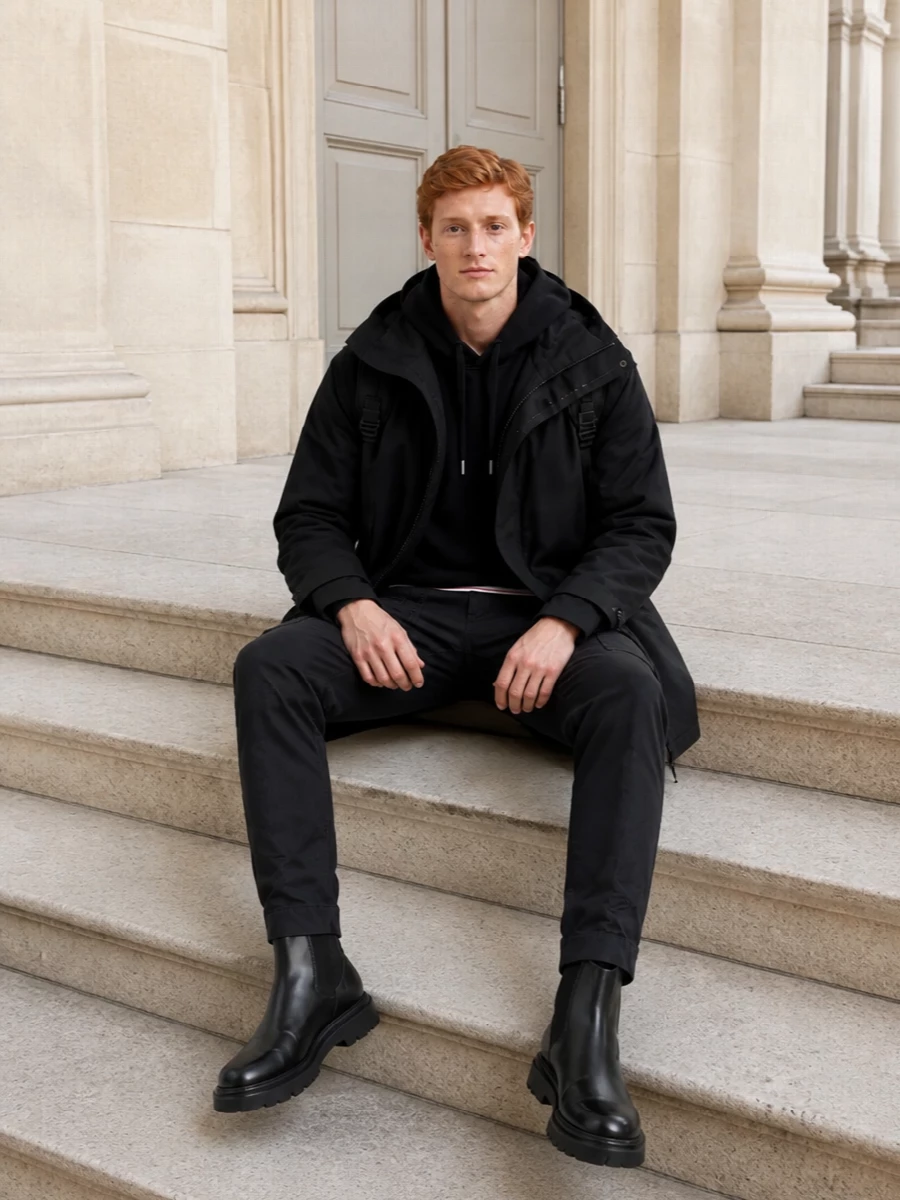 Dsquared2 black parka outfit cargo pants