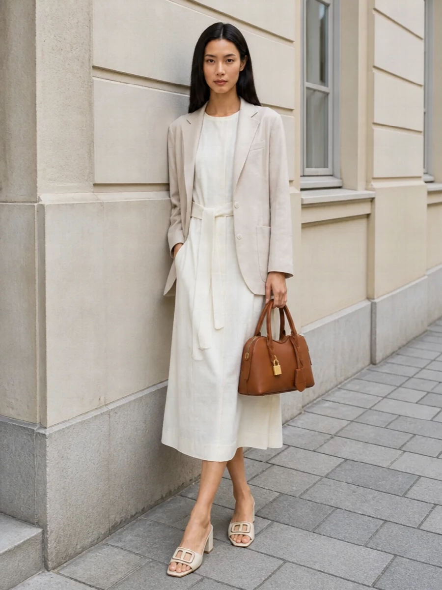 Max mara blazer ivory midi dress outfit