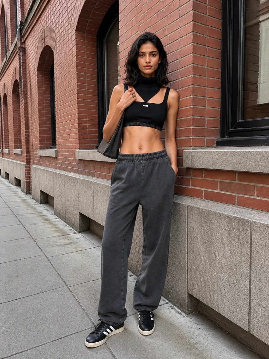 Entire studios black cami charcoal joggers outfit