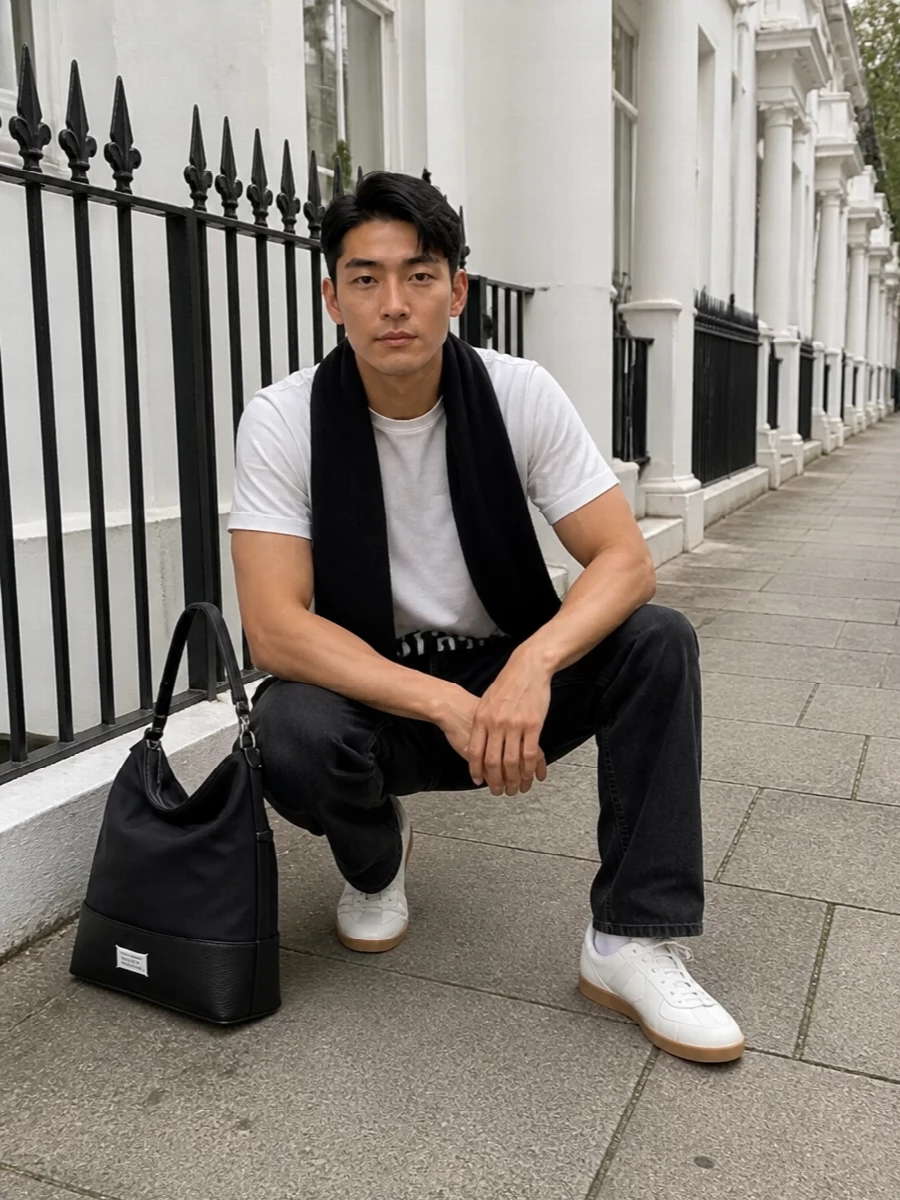 Maison margiela monochrome jeans sneakers outfit