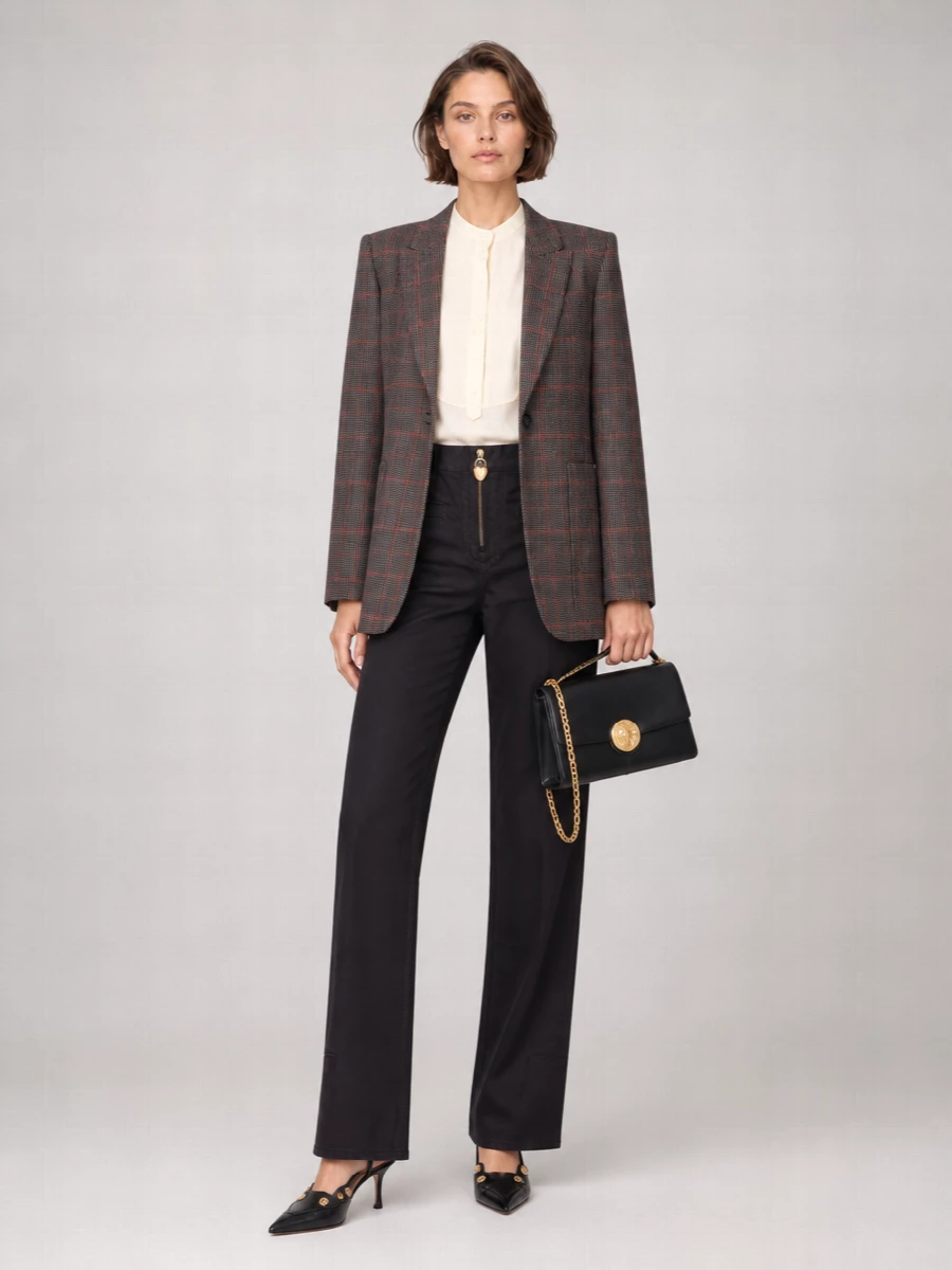 Chloé Wool Single-Breasted Checked Blazer