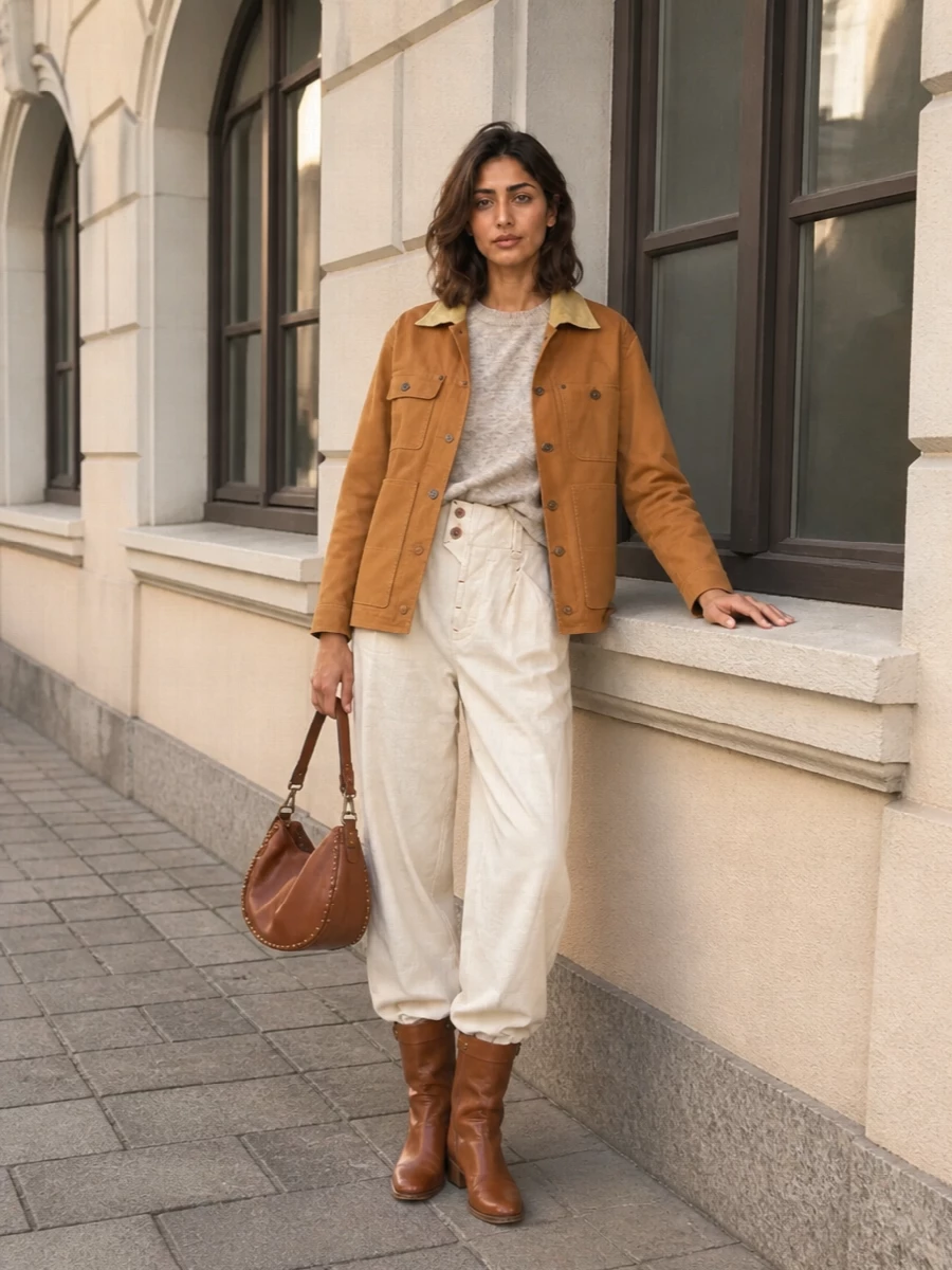 Isabel marant caramel jacket cream wide leg trousers