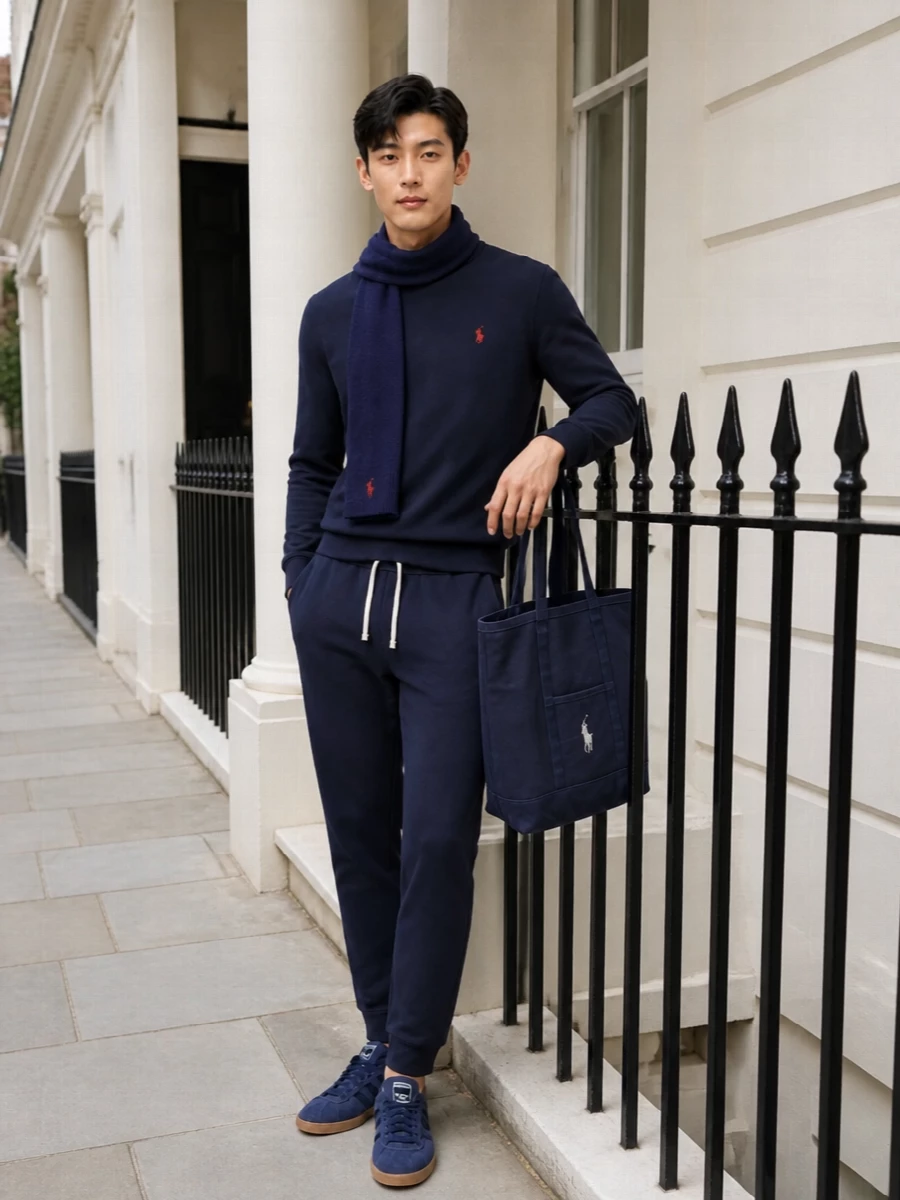 Ralph lauren navy track pants adidas navy sneakers