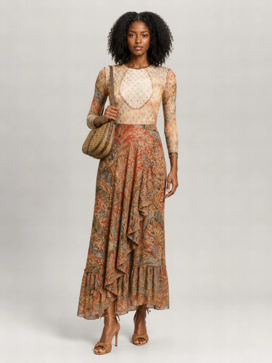 Etro Printed Long-Sleeve Bodysuit