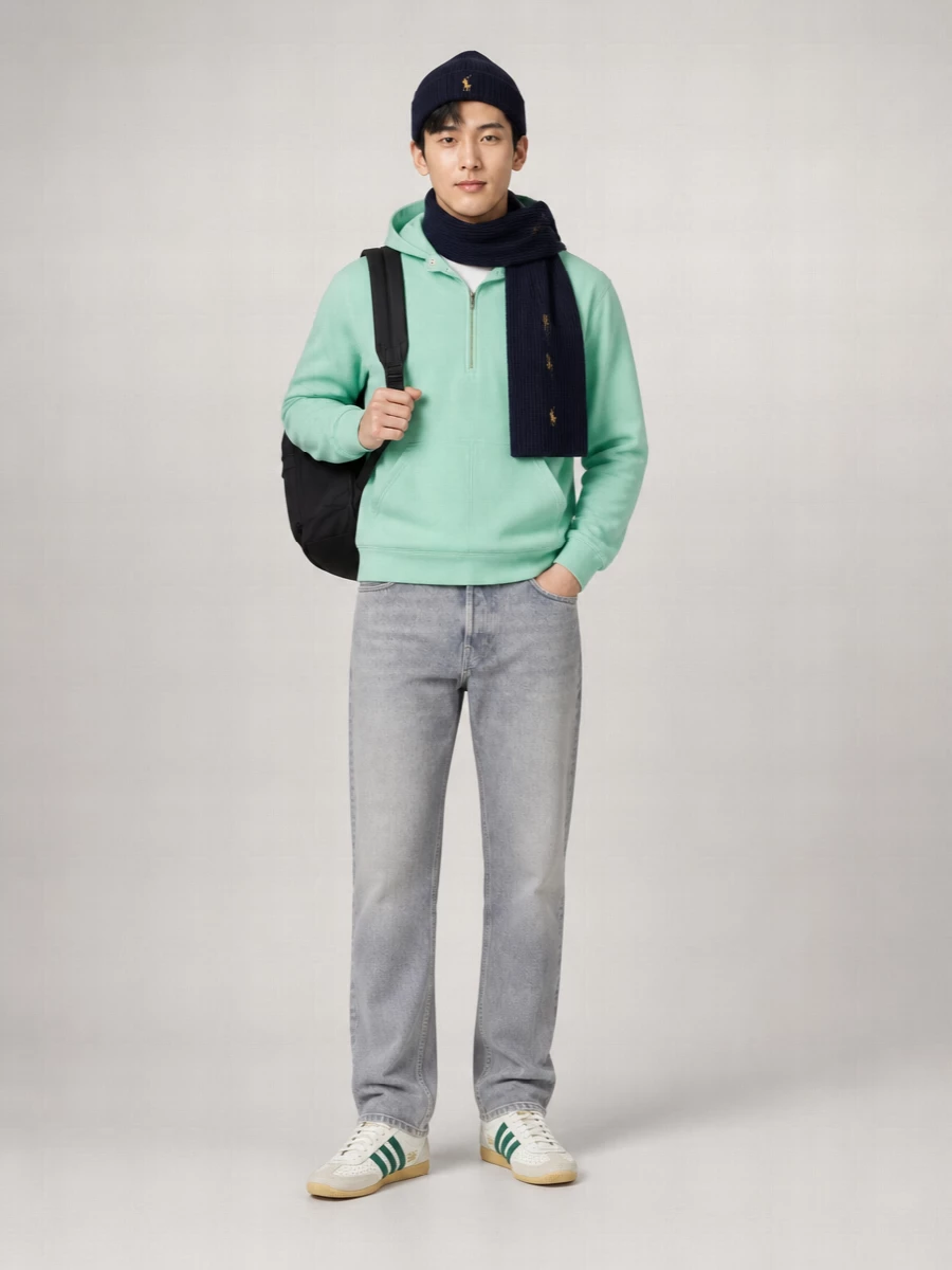 Beams Plus Cotton Half Zip Hoodie