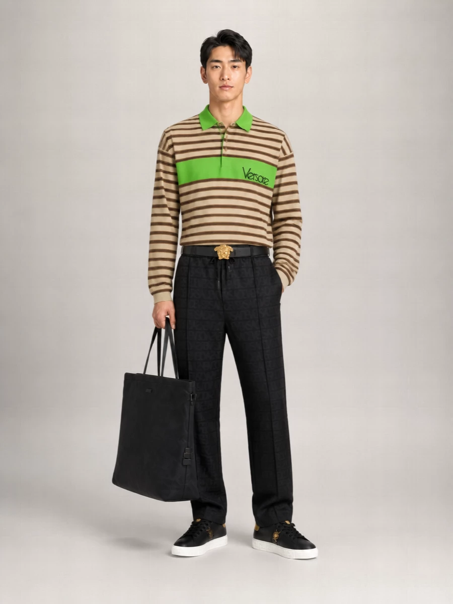 Versace Striped Cotton Intarsia Polo Shirt