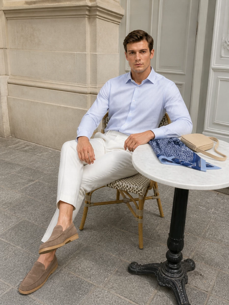 Fay striped shirt pt torino trousers tods loafers
