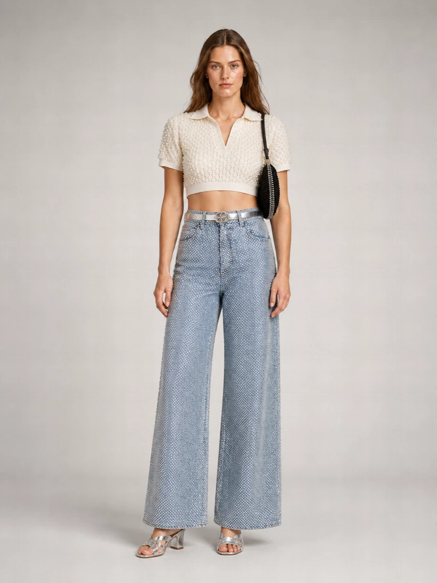 Giuseppe Di Morabito Embellished Denim Wide-Leg Trousers