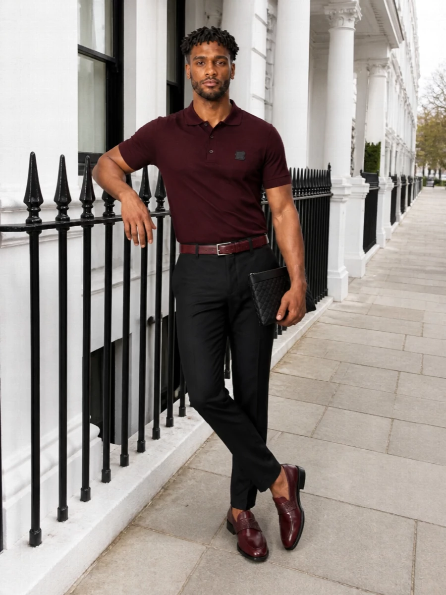 Dolce gabbana burgundy polo black tailored trousers