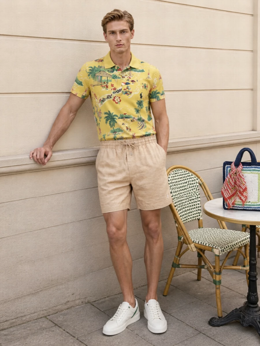 Polo ralph lauren tropical shirt beige shorts outfit