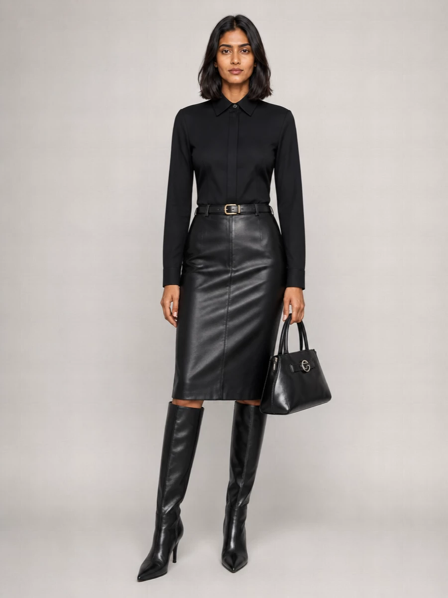 Giuseppe Di Morabito Leather High-Rise Midi Pencil Skirt