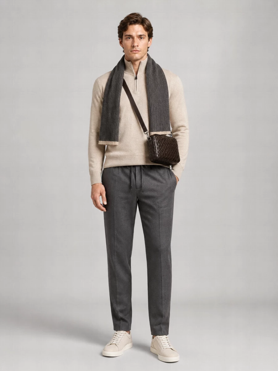 Brioni Cashmere Wool Ribbed High Neck Half Zip Sweater