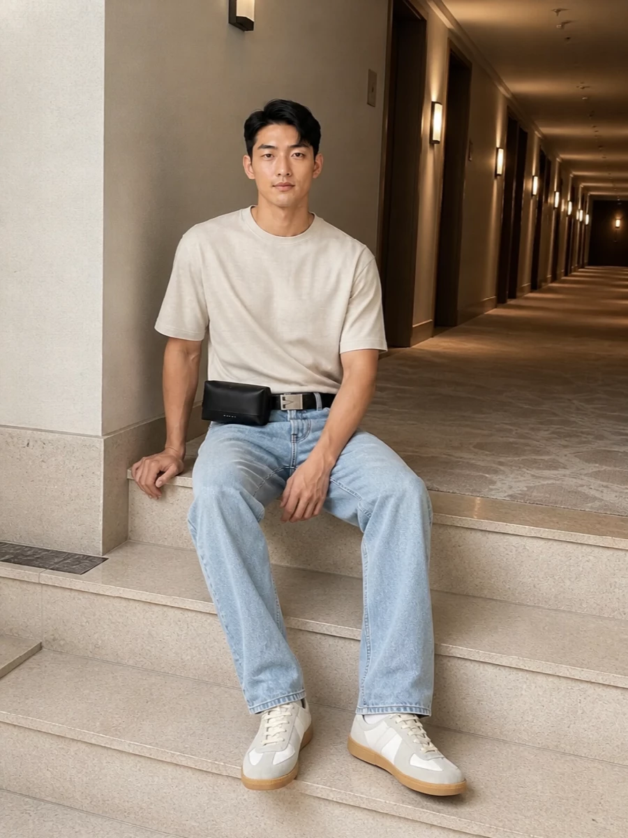 Entire studios light wash jeans margiela sneakers