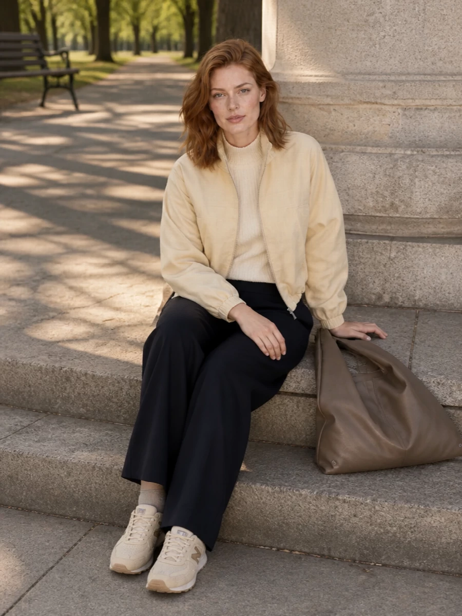 Max mara beige windbreaker wide leg navy trousers