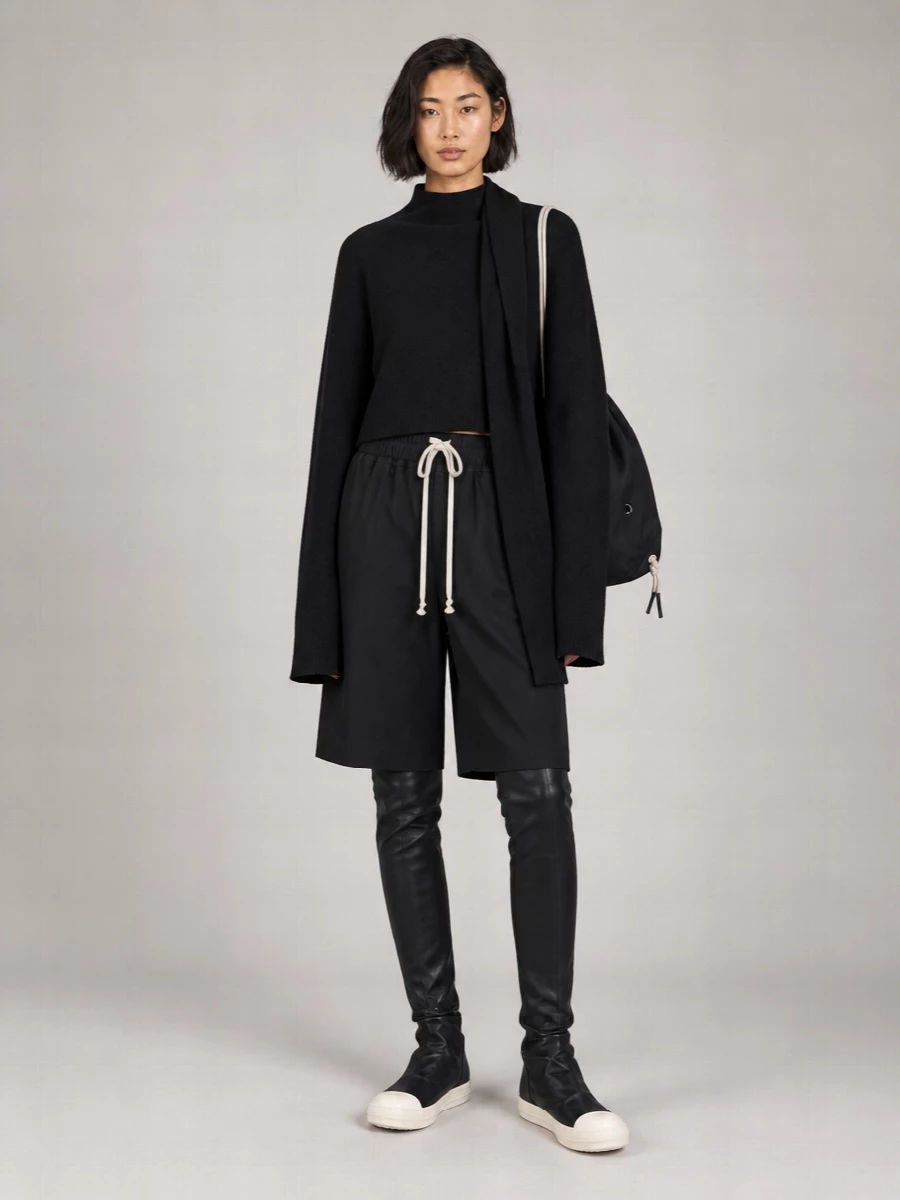 Rick Owens Lamb Leather Straight Knee-Length Shorts