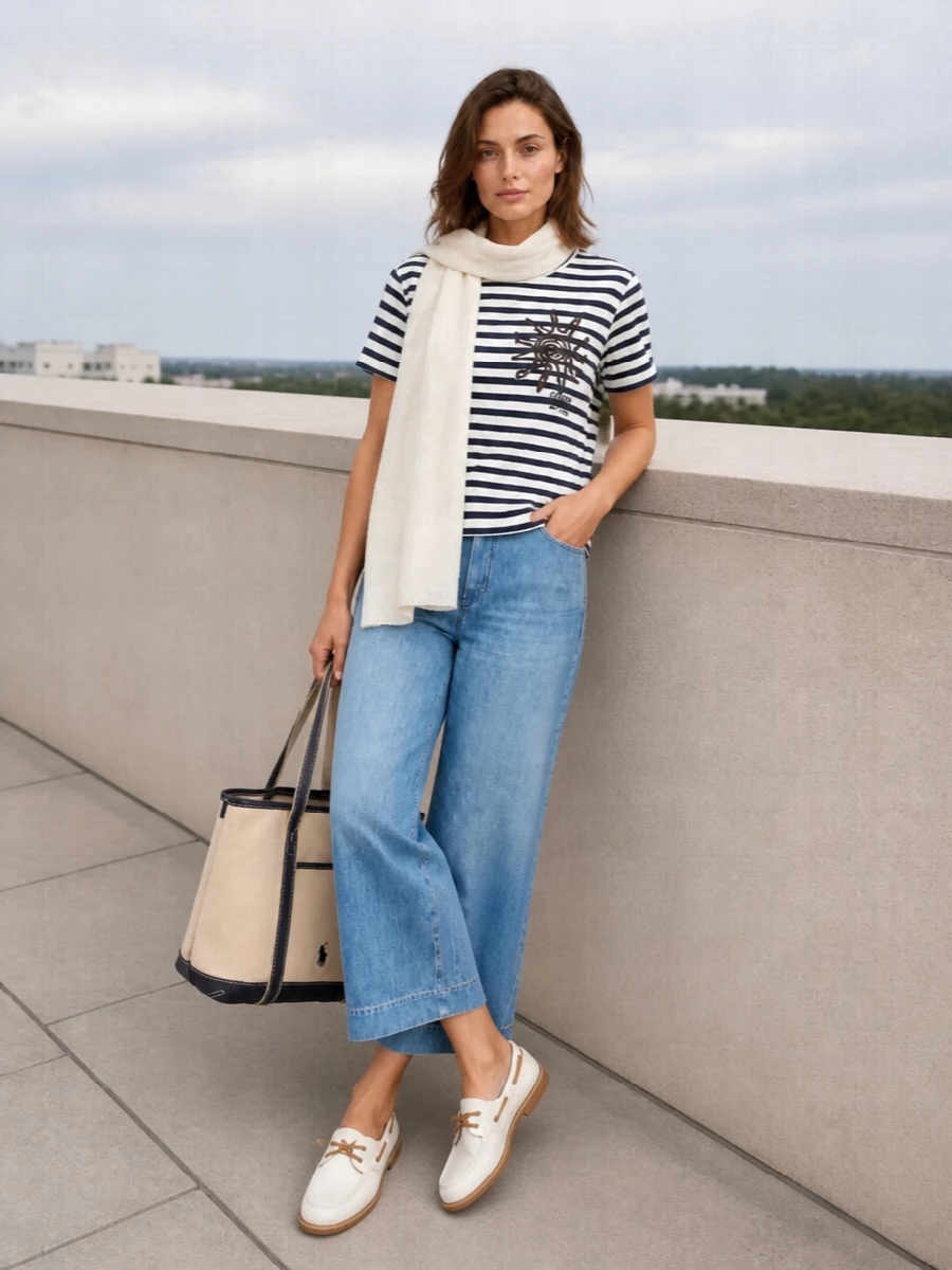 Weekend max mara striped tee cropped wide leg jeans