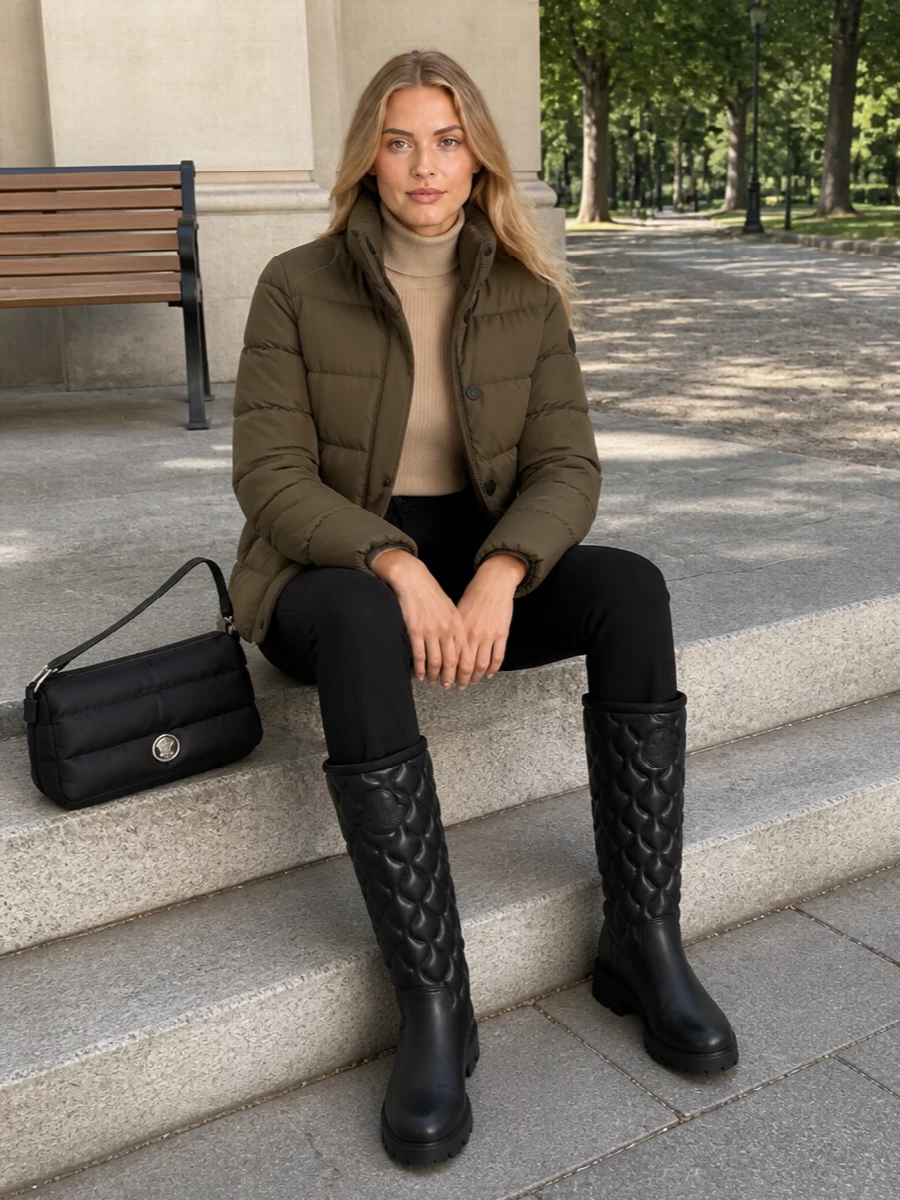 Moncler grenoble puffer slim black pants outfit