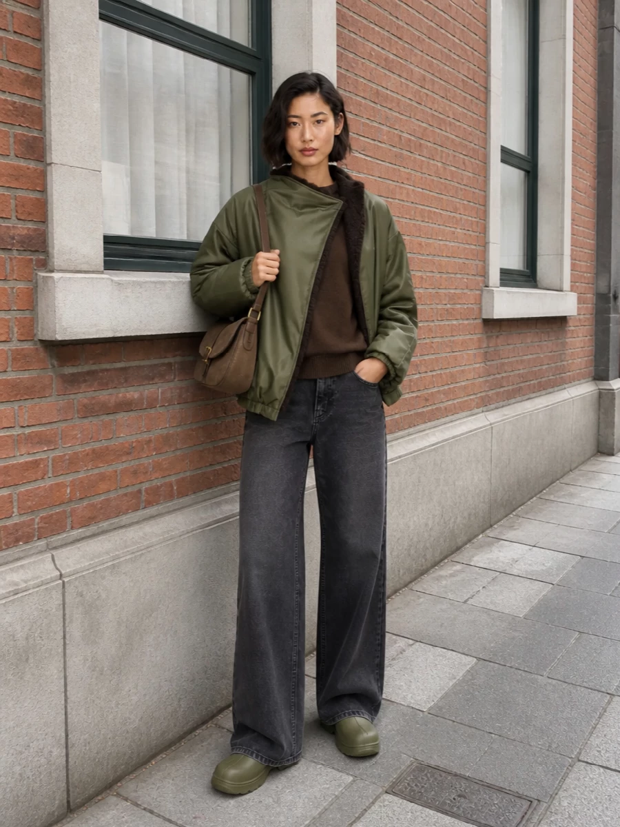 Frankie shop cocoon coat wide leg jeans outfit