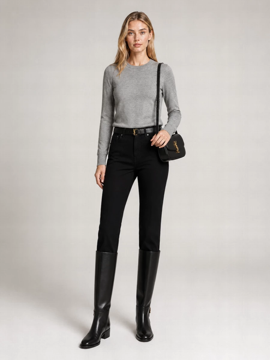Saint Laurent Virgin Wool Fitted Crew Neck Sweater