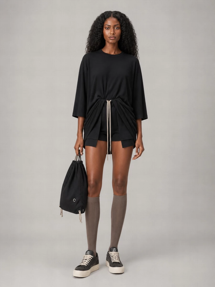 Rick Owens Leather Asymmetric Shorts