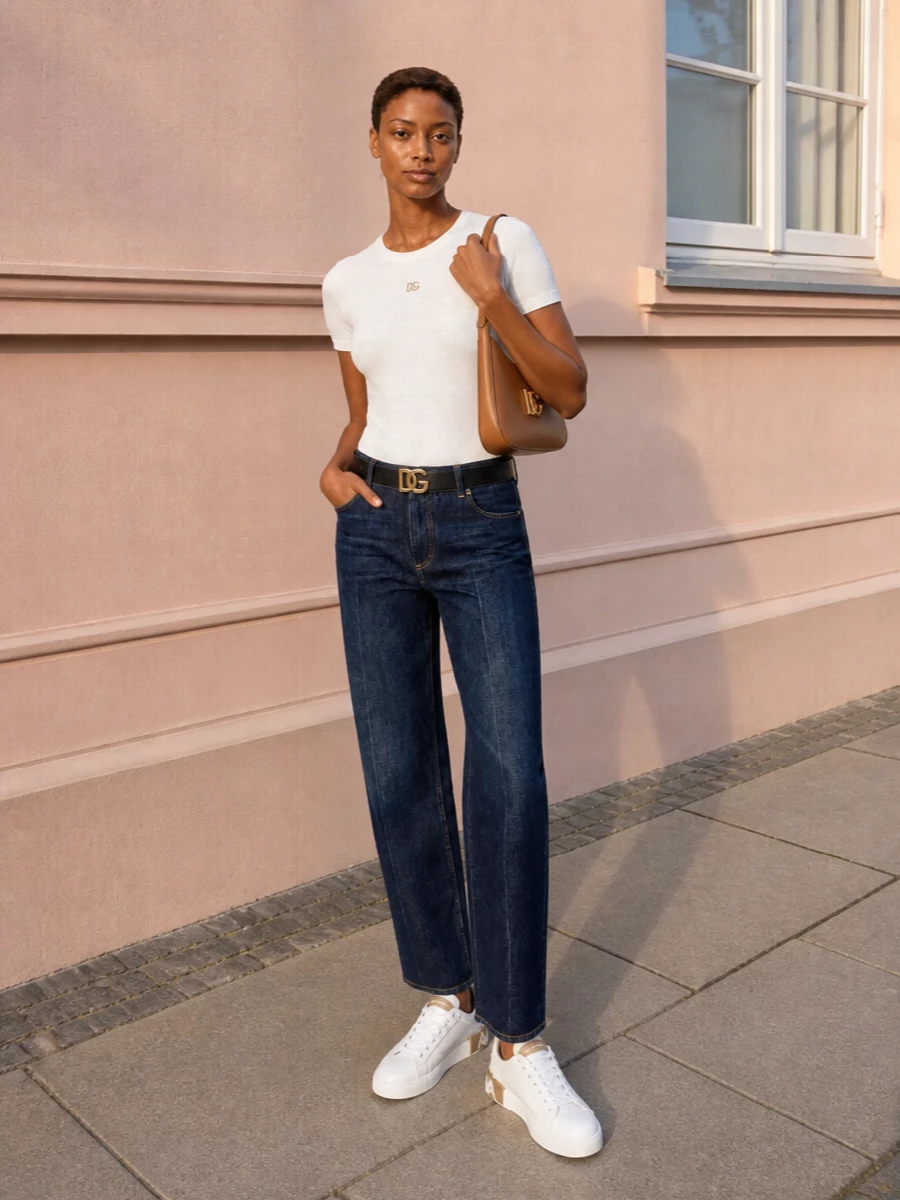 Dolce gabbana white tee dark jeans outfit