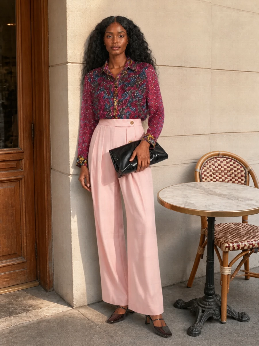 Dries van noten sequin shirt blush wide leg pants