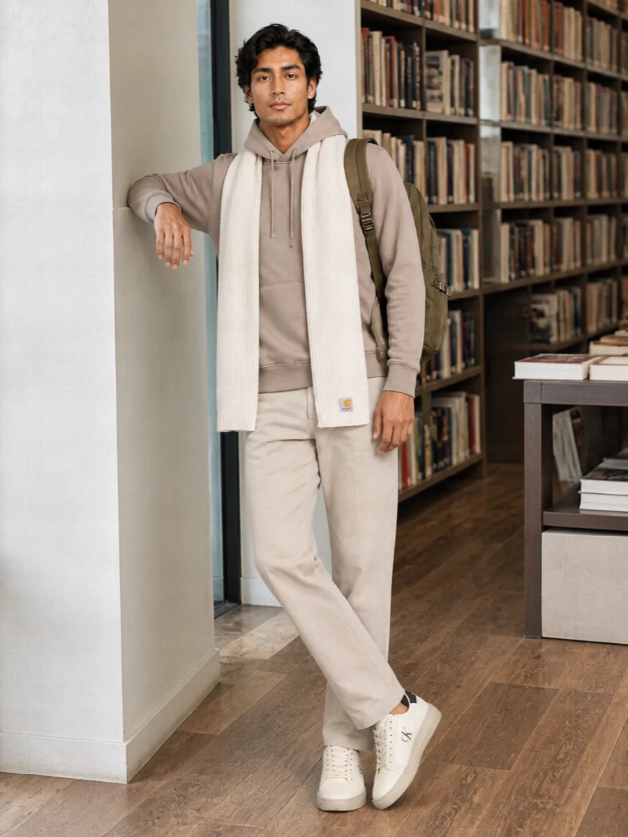 Calvin klein taupe hoodie beige chinos outfit