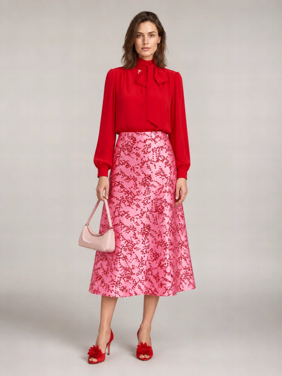 Alberta Ferretti Silk-Blend Floral-Print Midi A-Line Skirt
