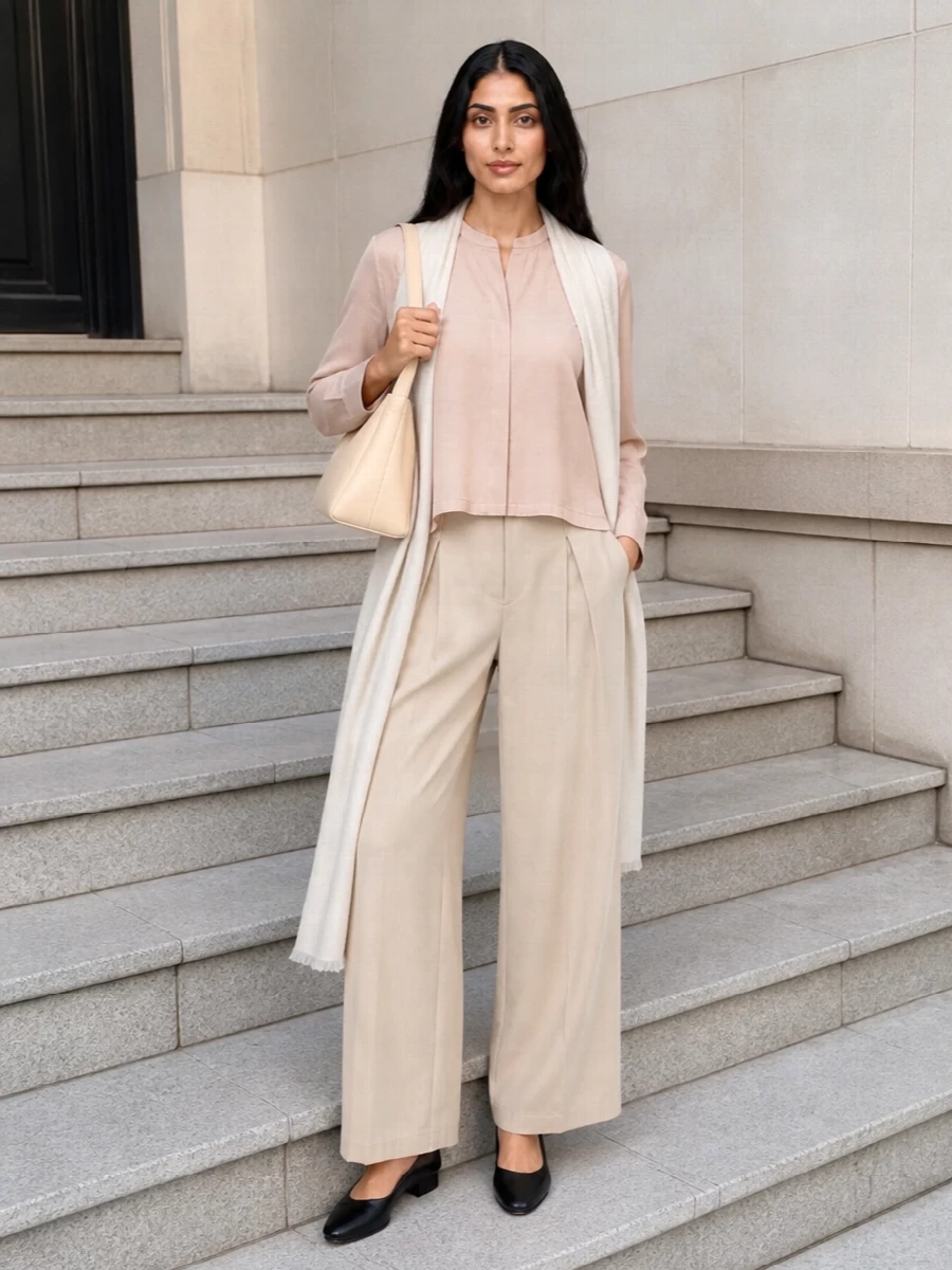 Max mara neutral wide leg trousers outfit
