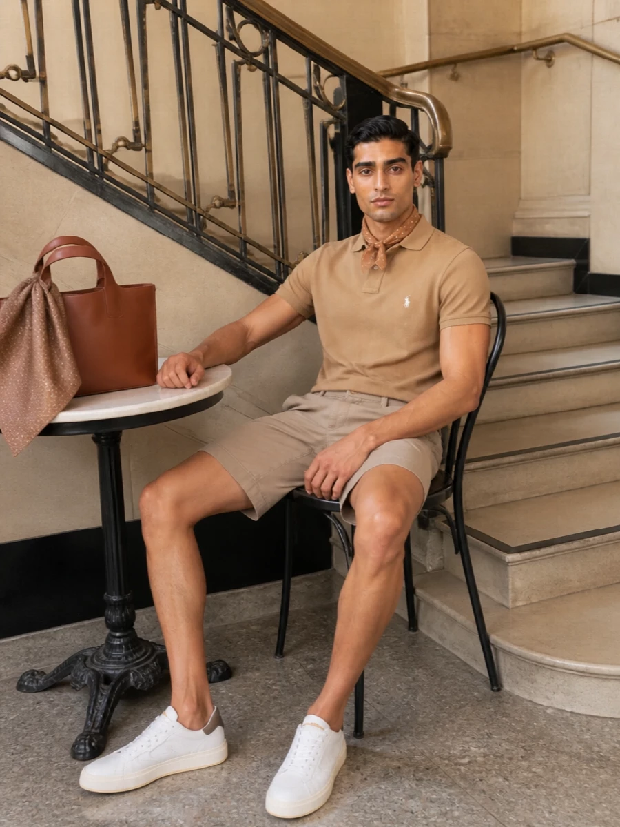 Polo ralph lauren camel polo sand shorts outfit