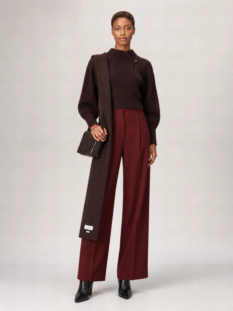 Dries Van Noten Wool Alpaca Embroidered Two-Tone High-Neck Oversized Jumper