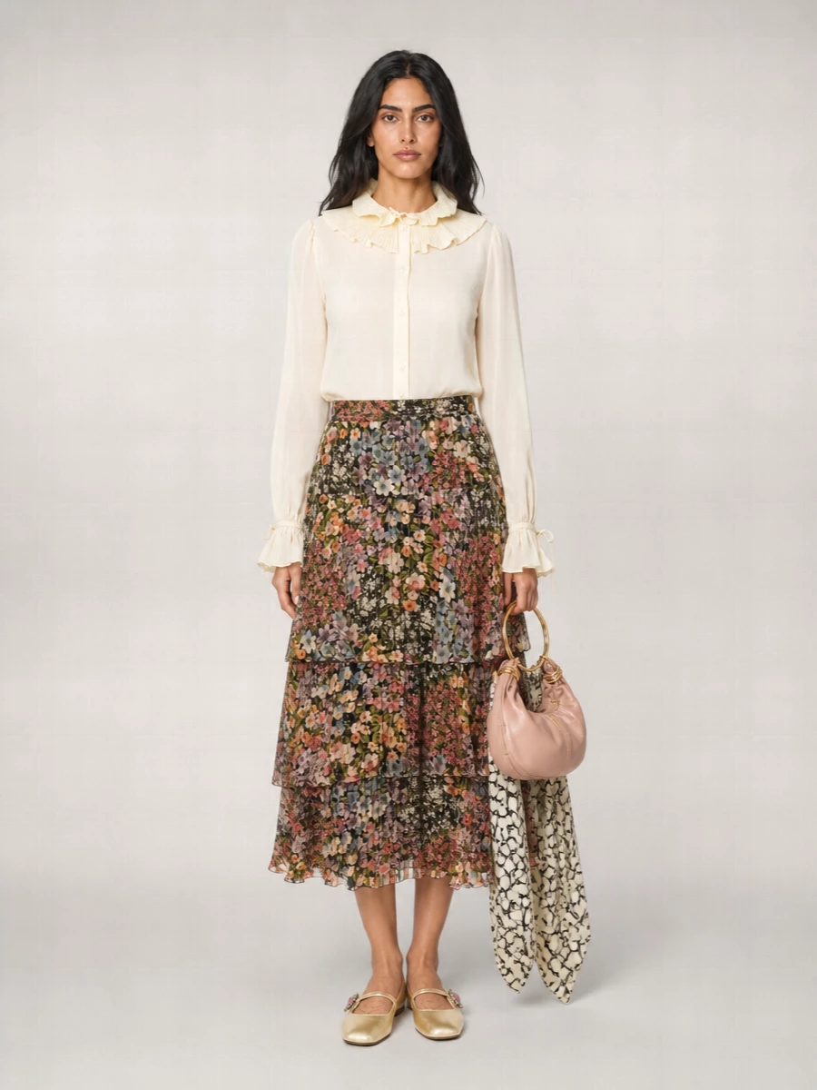 Valentino Garavani Silk Pleated Skirt