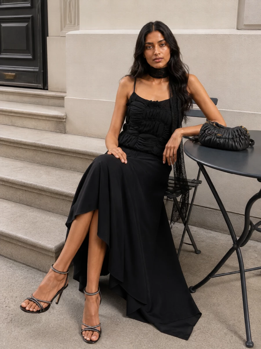 Comme des garcons cami black asymmetric midi skirt