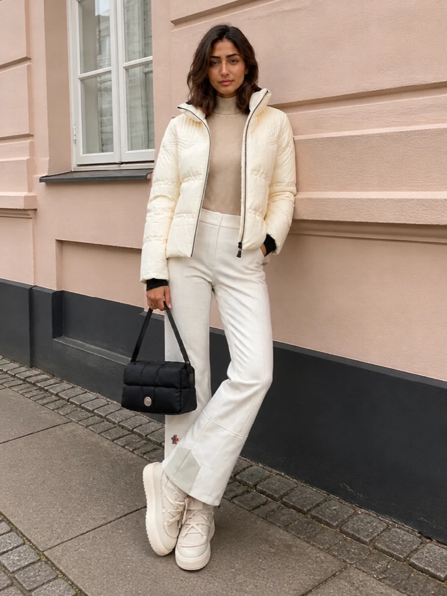 Moncler grenoble ivory puffer flared ski pants