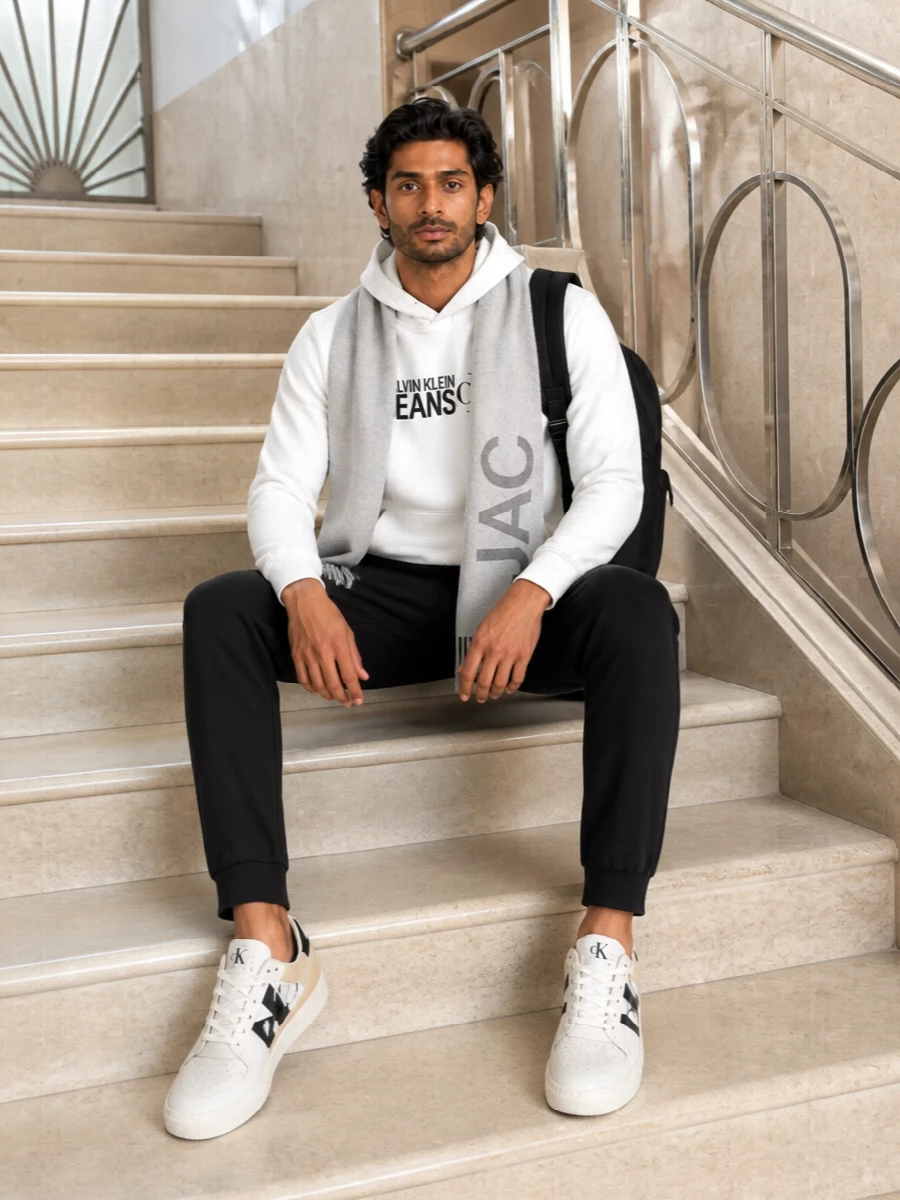 Calvin klein white hoodie black joggers sneakers