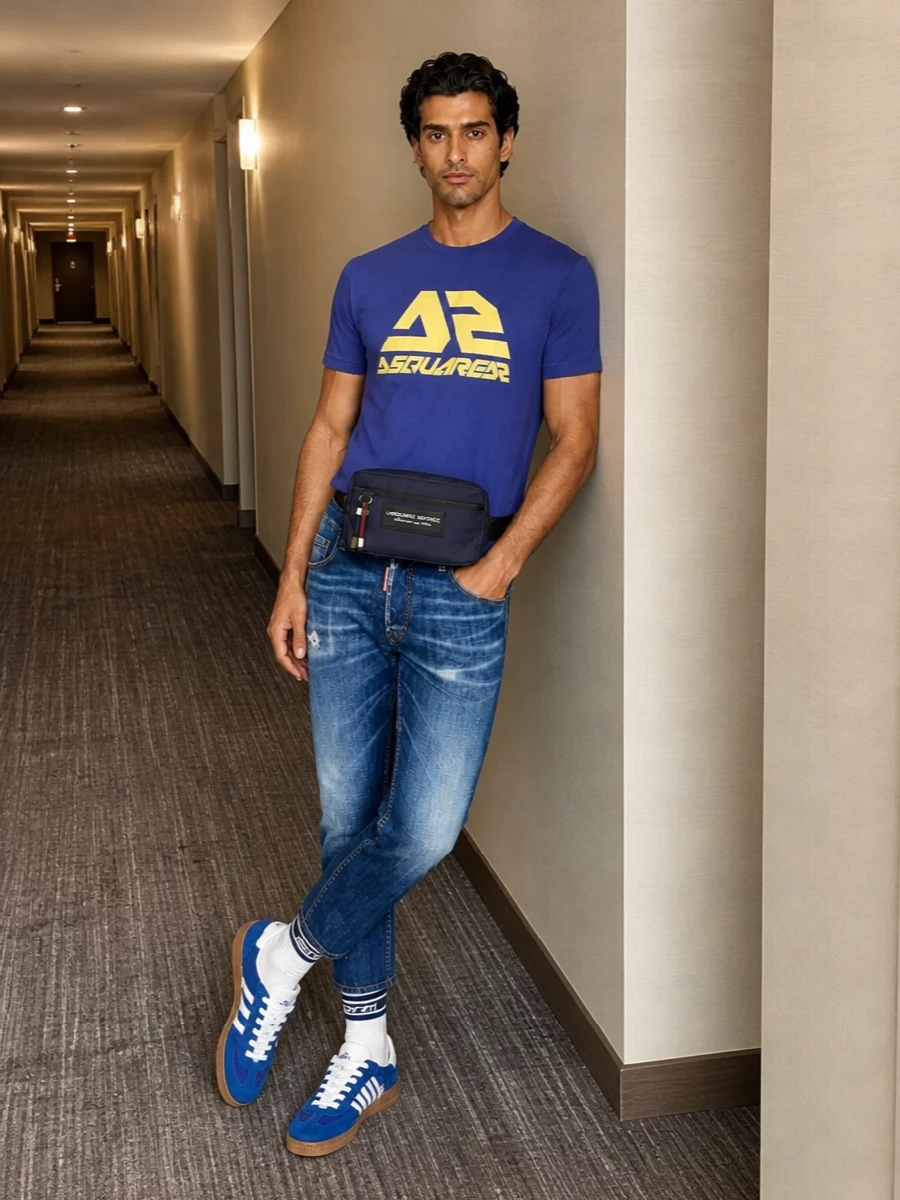 Dsquared2 logo tee slim jeans blue sneakers