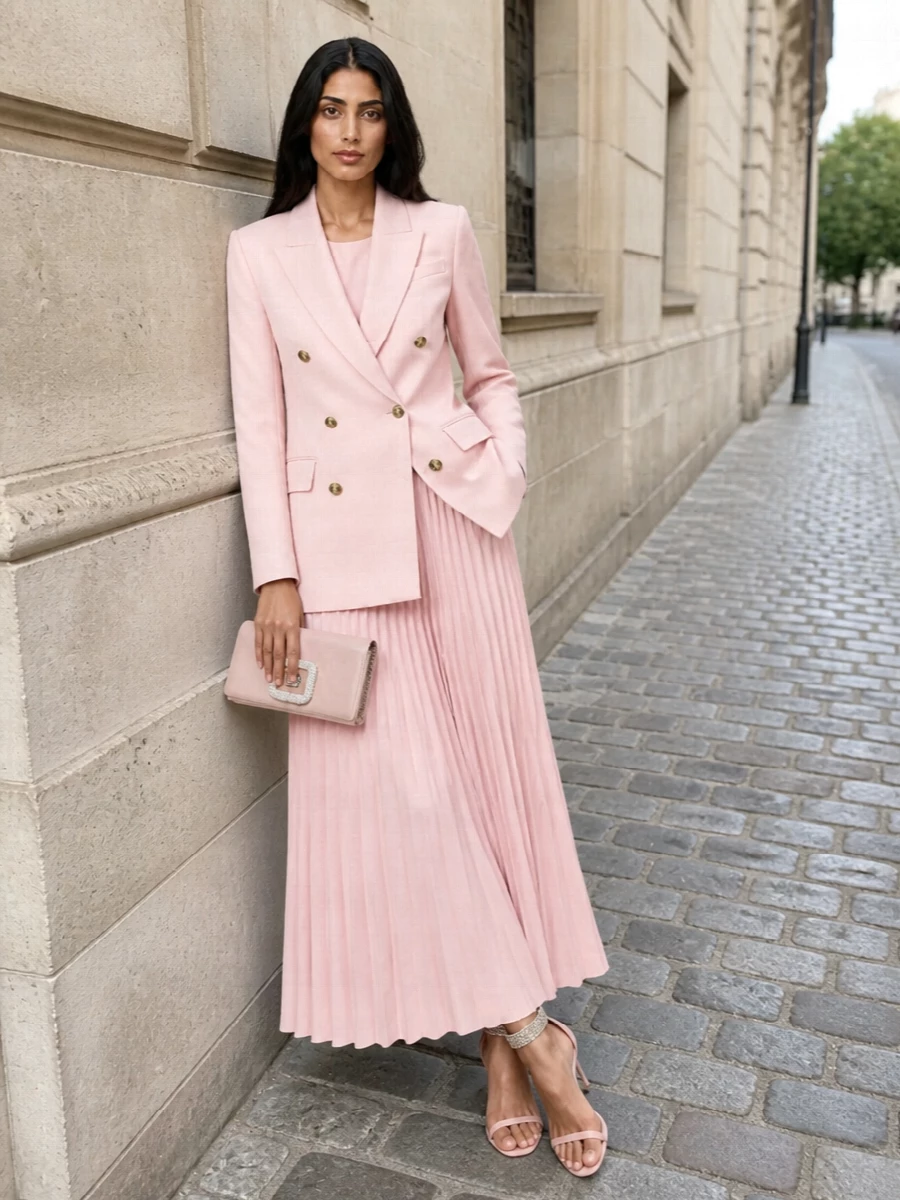 Zimmermann blush maxi dress outfit blazer