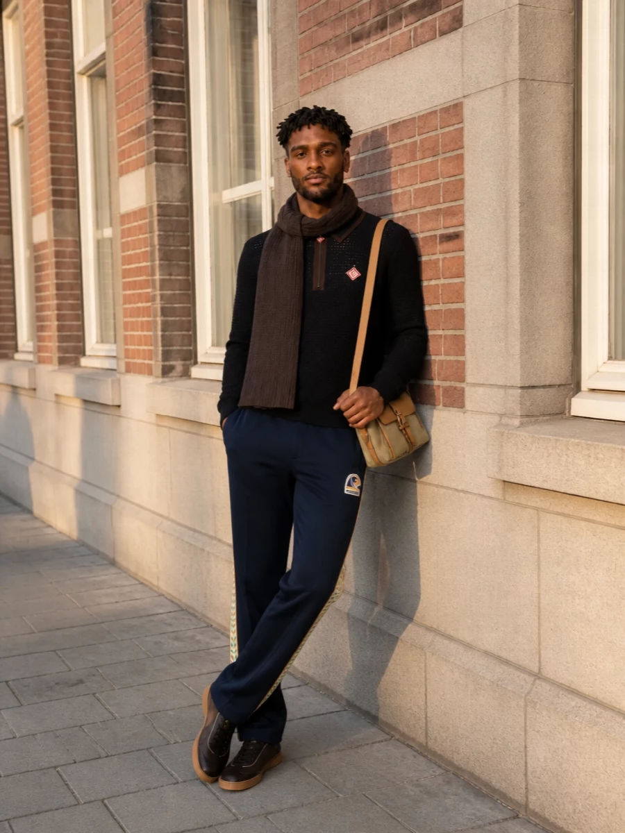 Casablanca polo navy track pants brown sneakers